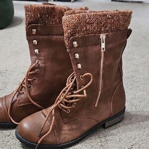 Forever Collectibles Brown Combat Boots with Knit Cuff